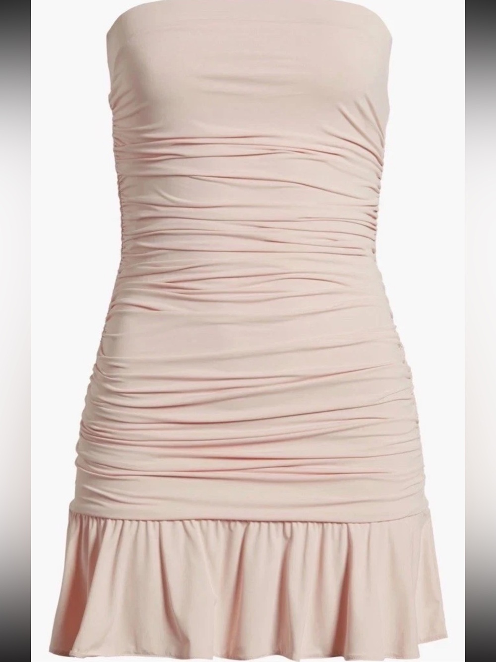BP. Pink Solid Knit Square Neck Strapless Ruffle Ruched Mini Dress Medium NWT